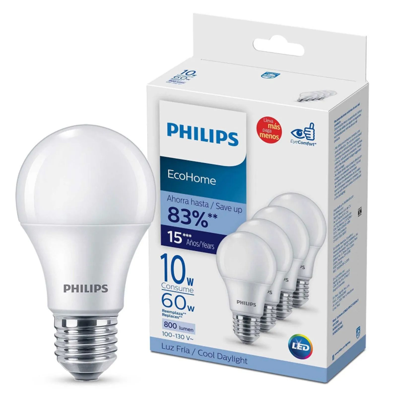 Bombillo led Eco Home luz fría 4 un. Philips 3