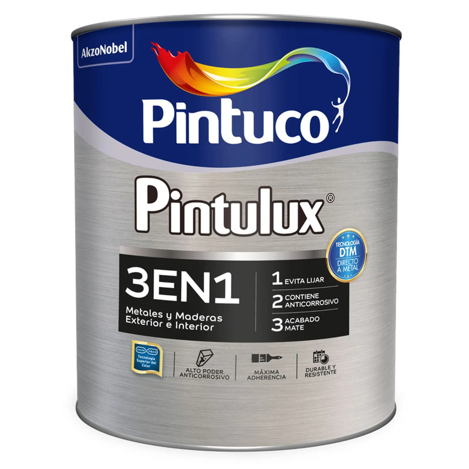 Esmalte 3 en 1 Metal Madera Brillante Teu Negro x1gal