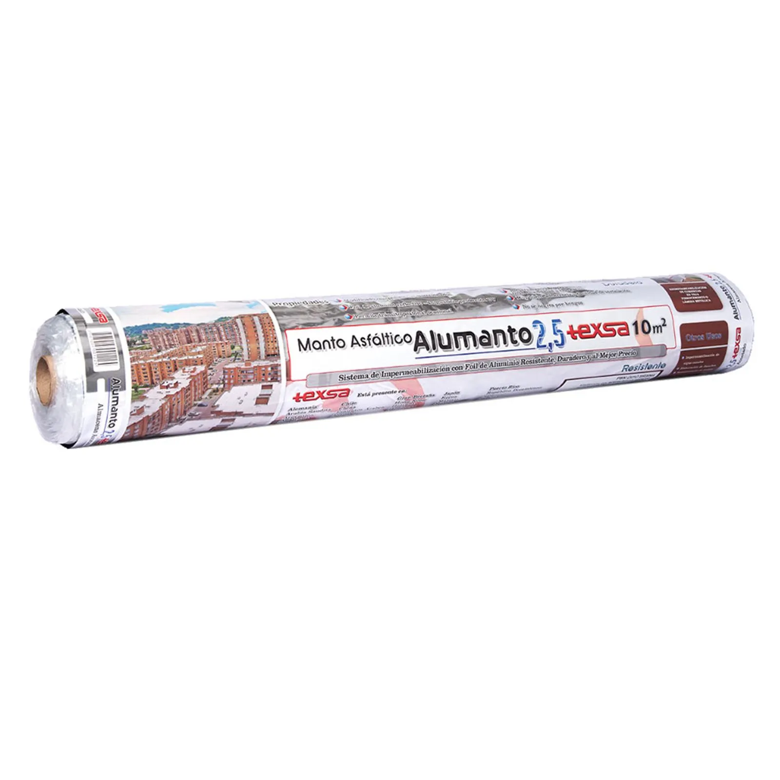 Manto asfáltico alumanto 2.5mmx9m2 foil aluminio Texsa