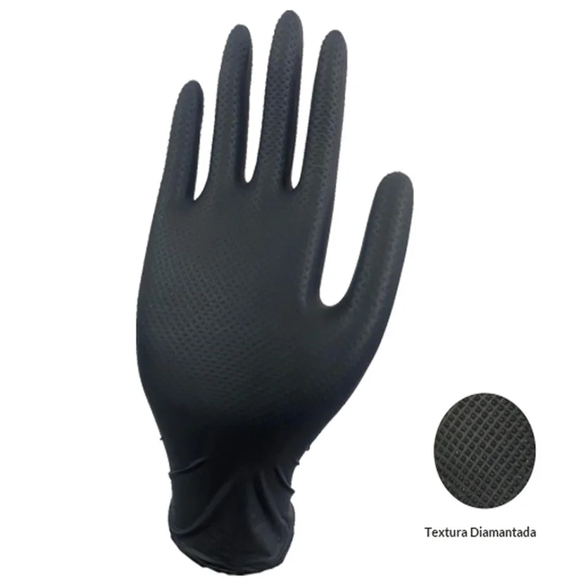 Guante 100% Nitrilo Calibre 8. Diamantado. Uso Industrial. Sin Talco. Color Negro Talla Xl Set x 4